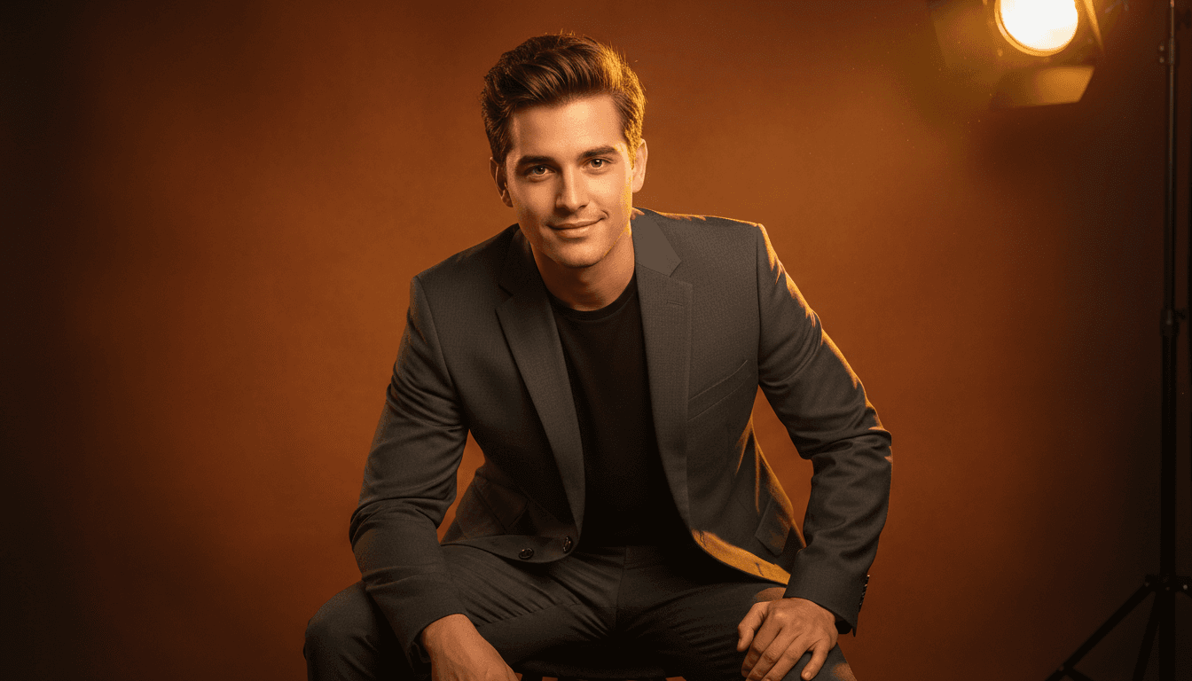 Aspiring actor in professional studio setting with dramatic lighting