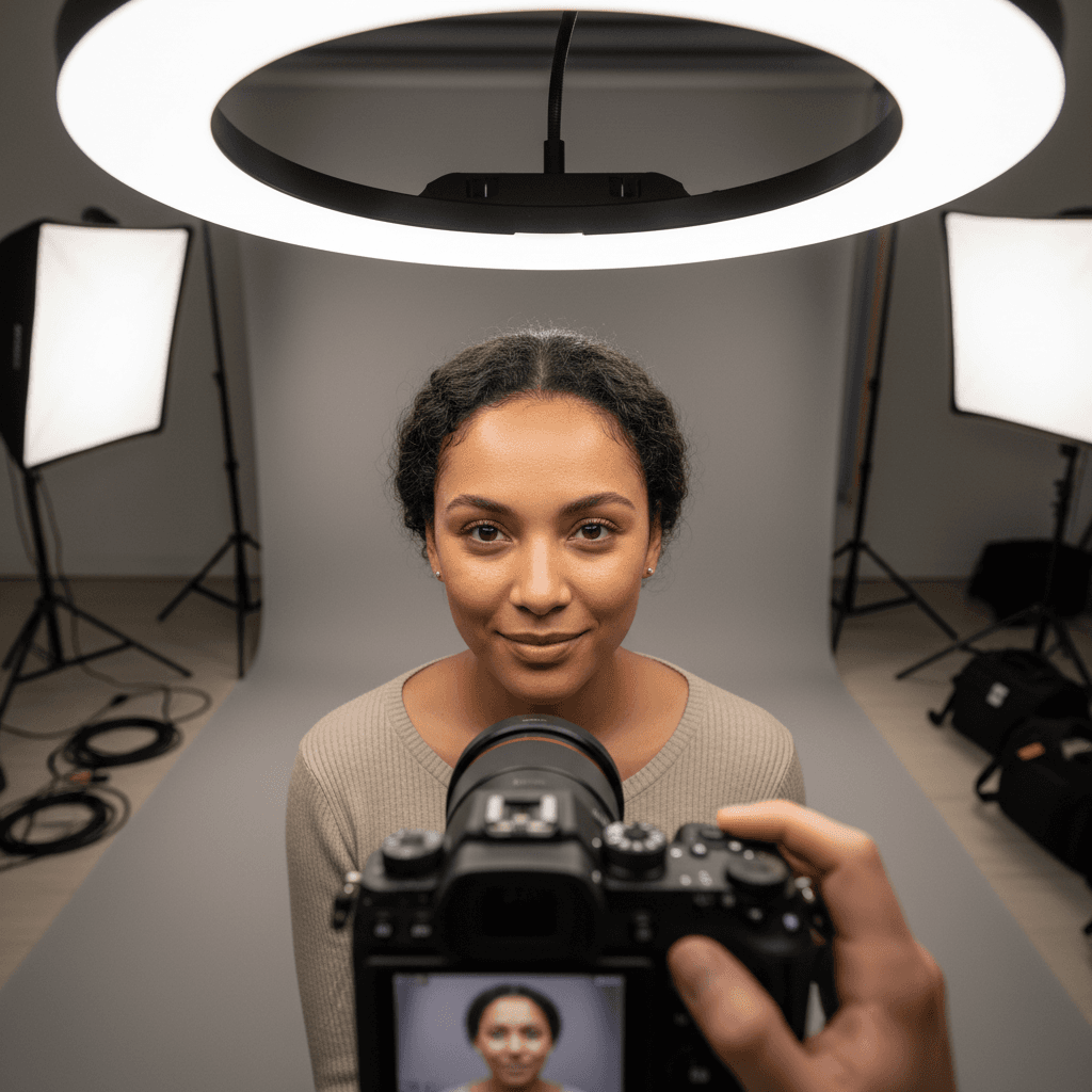 Professional headshot photography session with lighting